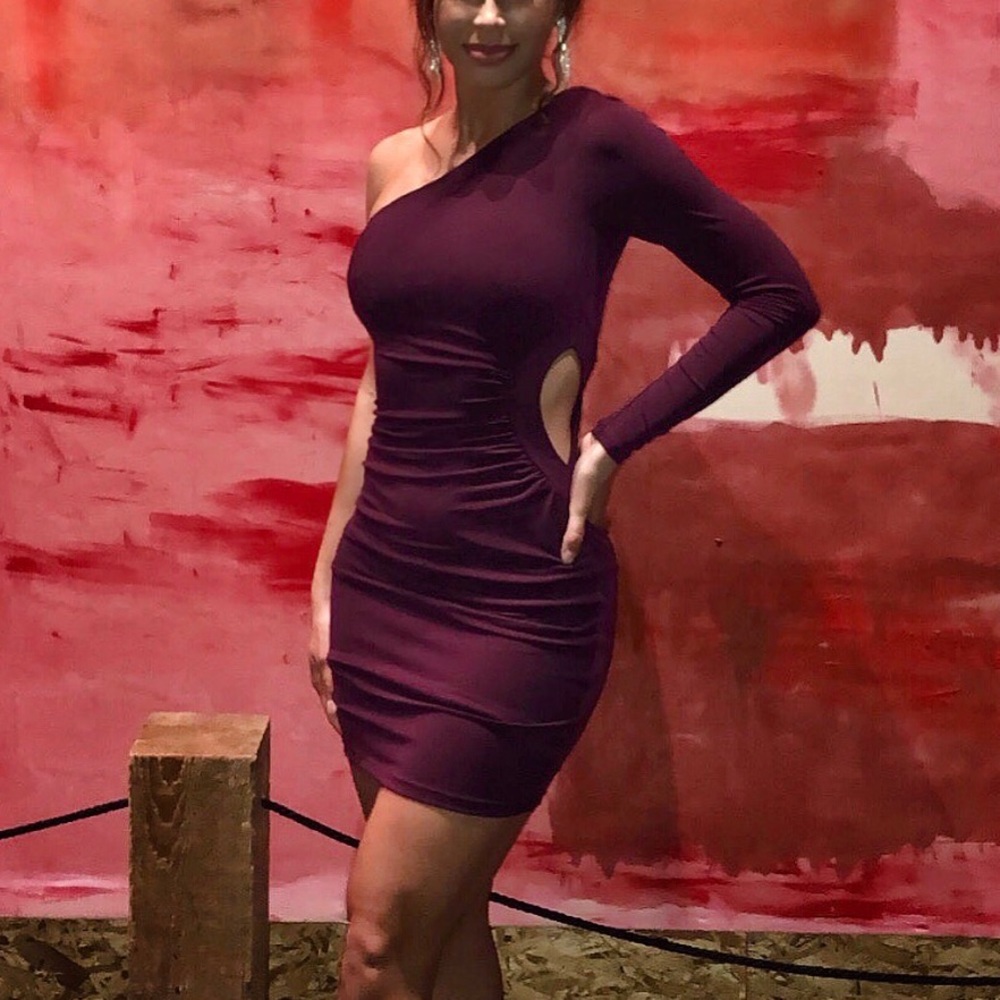 Purple one sleeve dress